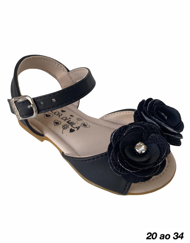 Sandália Preto Fosco Flor e Strass