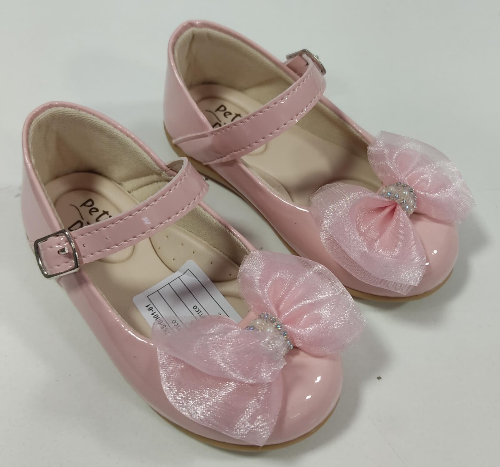 Sapatinho Rosa Veniz C/ Lacinho de Organza e Strass Batizado