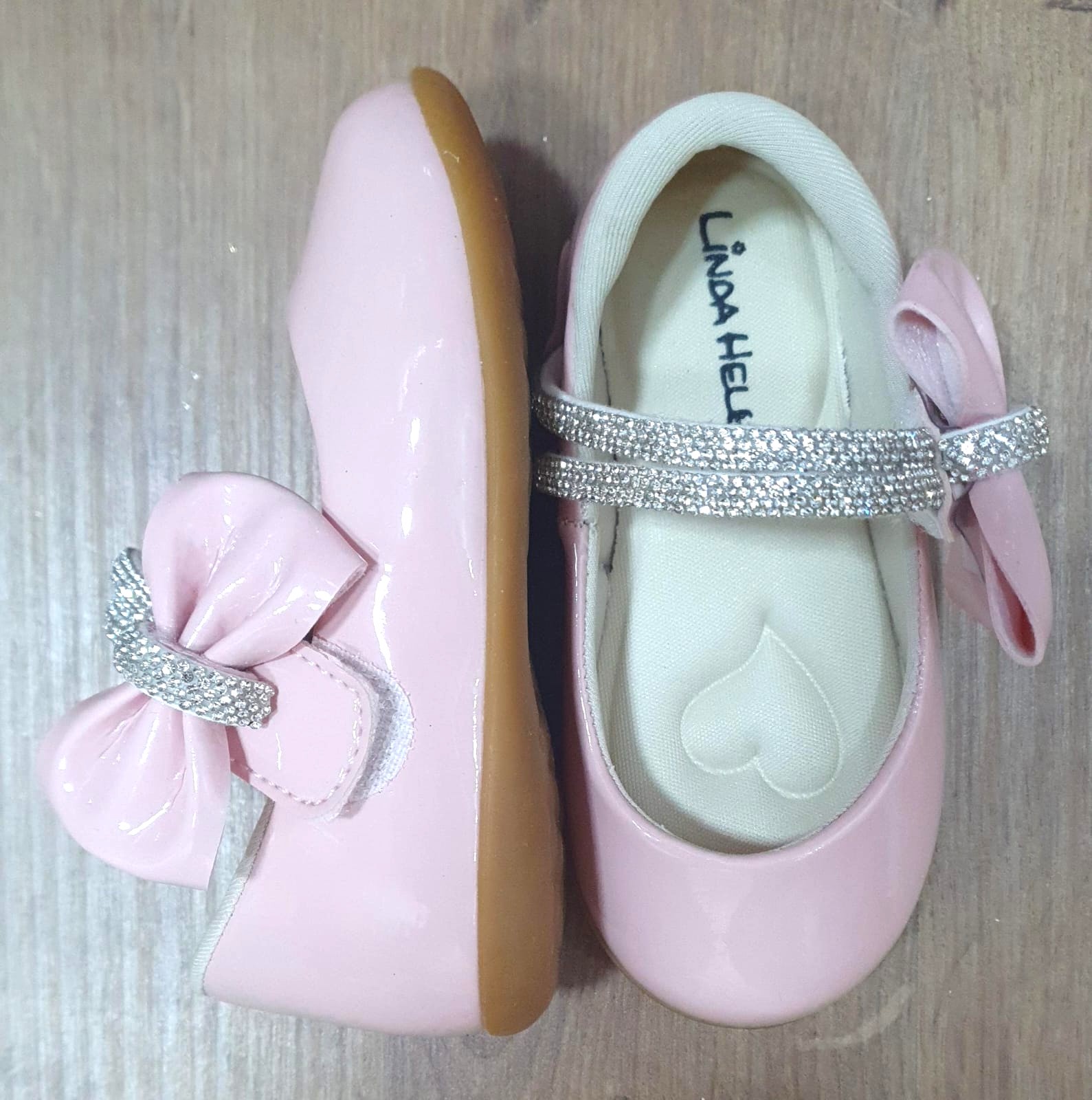 Sapatinho Rosa Verniz Aplique de Lacinho e Tiras C/ Strass