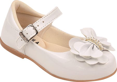 Sapatinho Branco Verniz Flor Strass