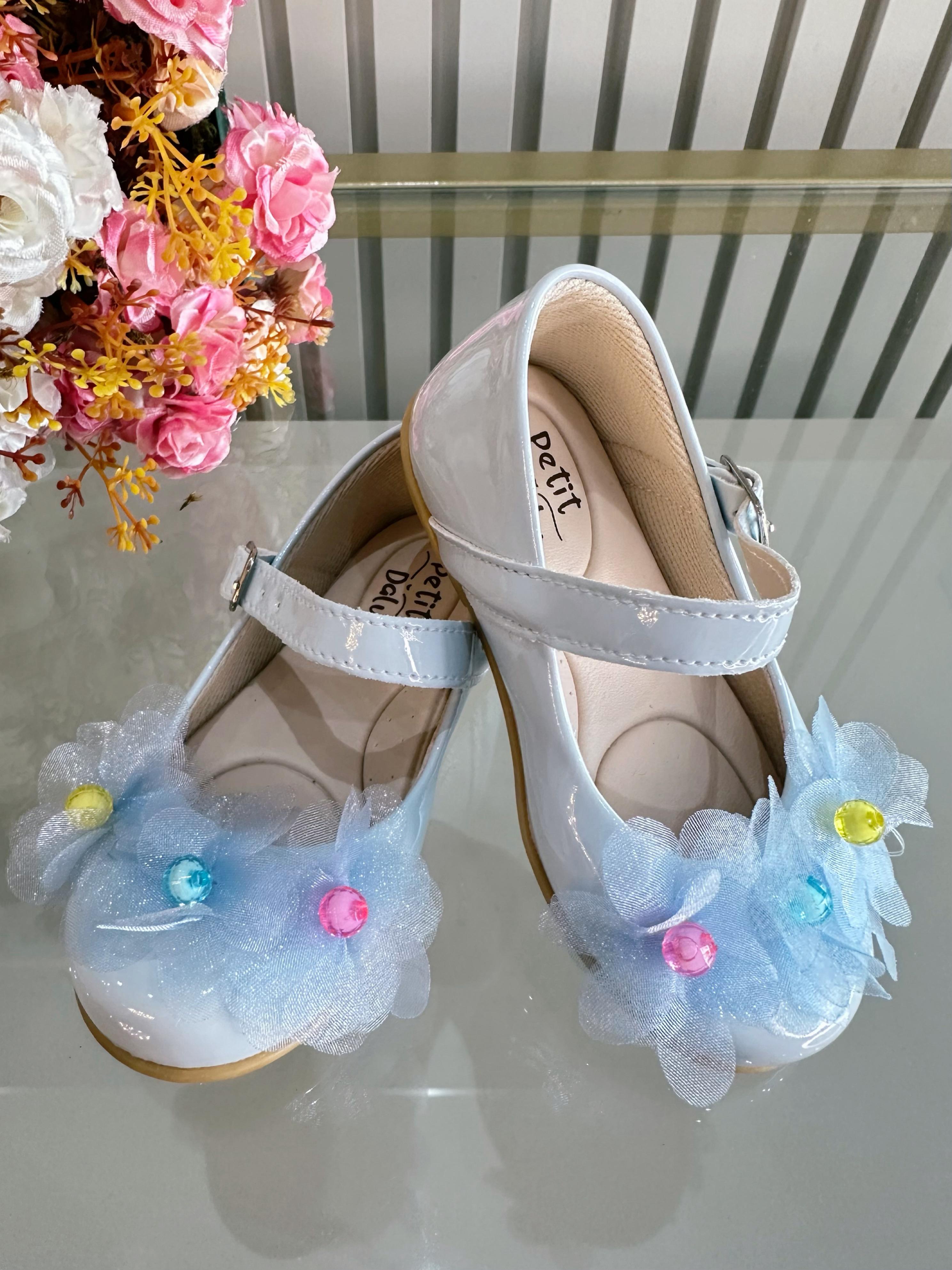 Sapatinho Infantil Azul Claro Verniz Jardim Encantado Luxo