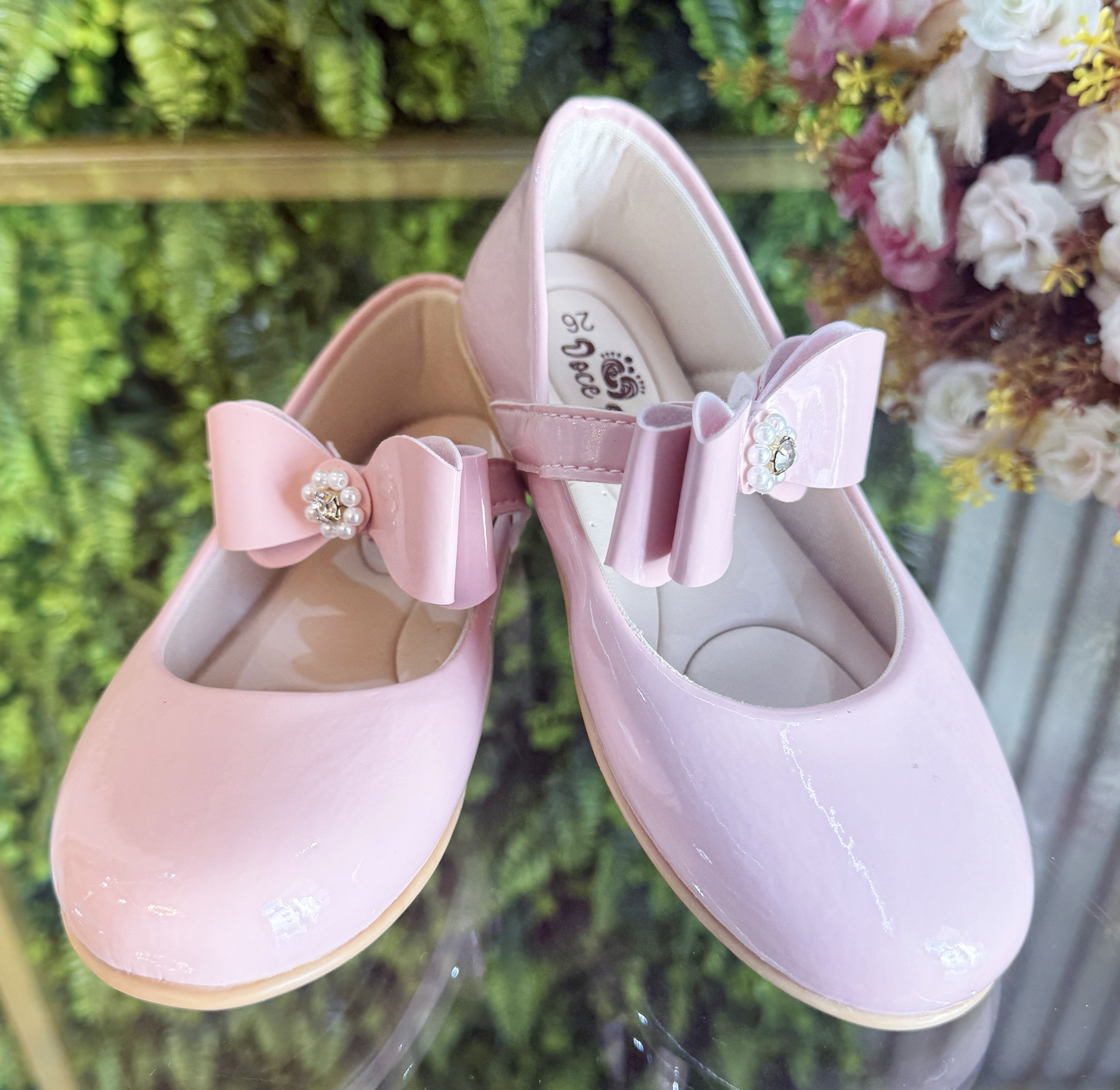 Sapatinho Infantil Rosa Verniz com Lacinho e Strass Luxo