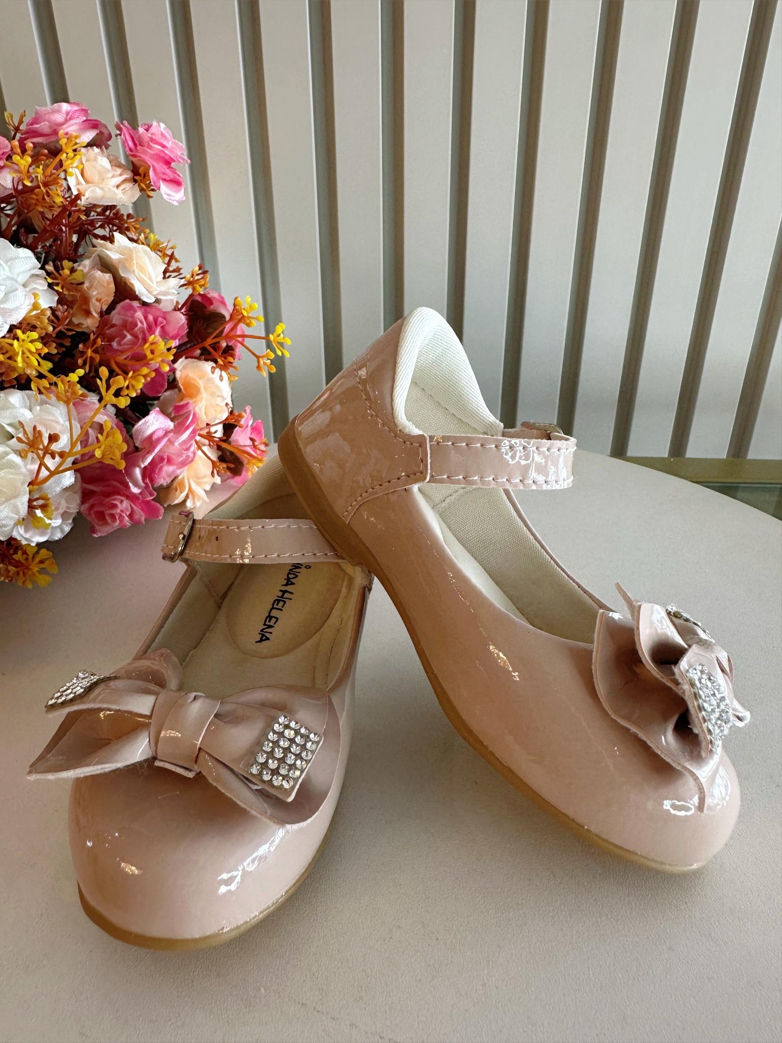 Sapatinho Nude Verniz C/ Aplique de Lacinho e Strass