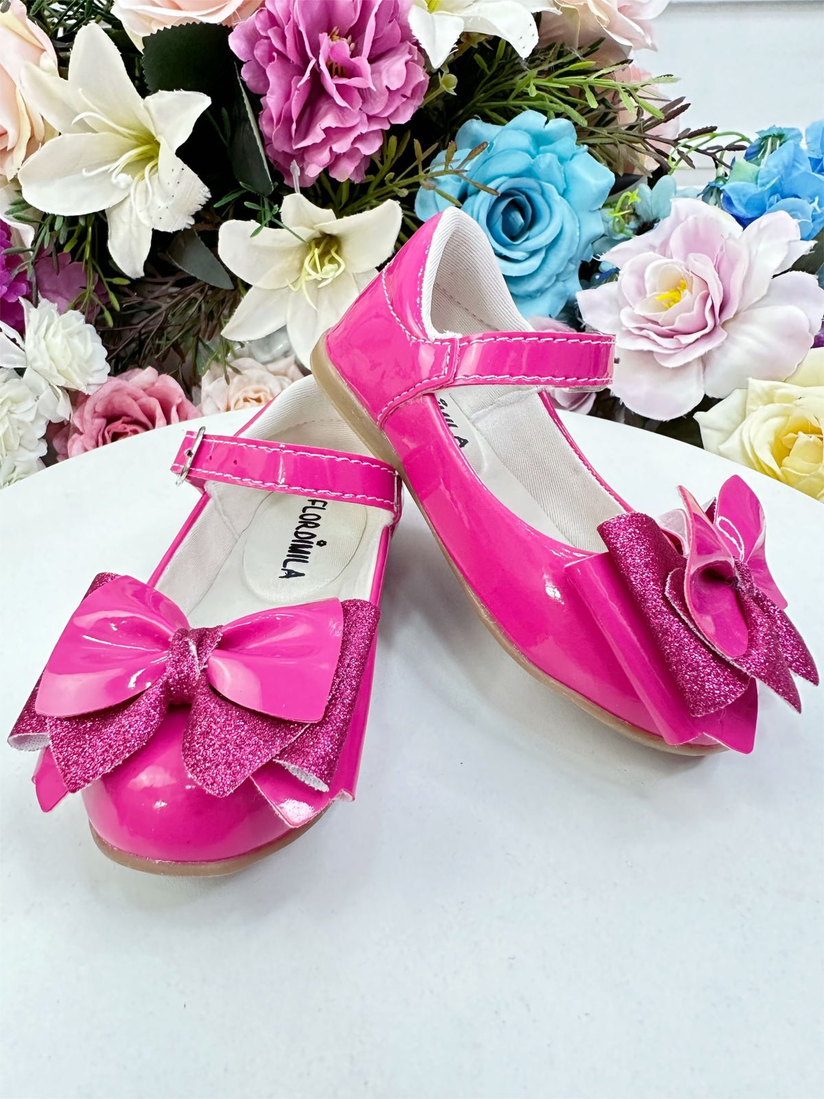 Sapatinho Pink Verniz Com Lacinho e Glitter Super Luxo