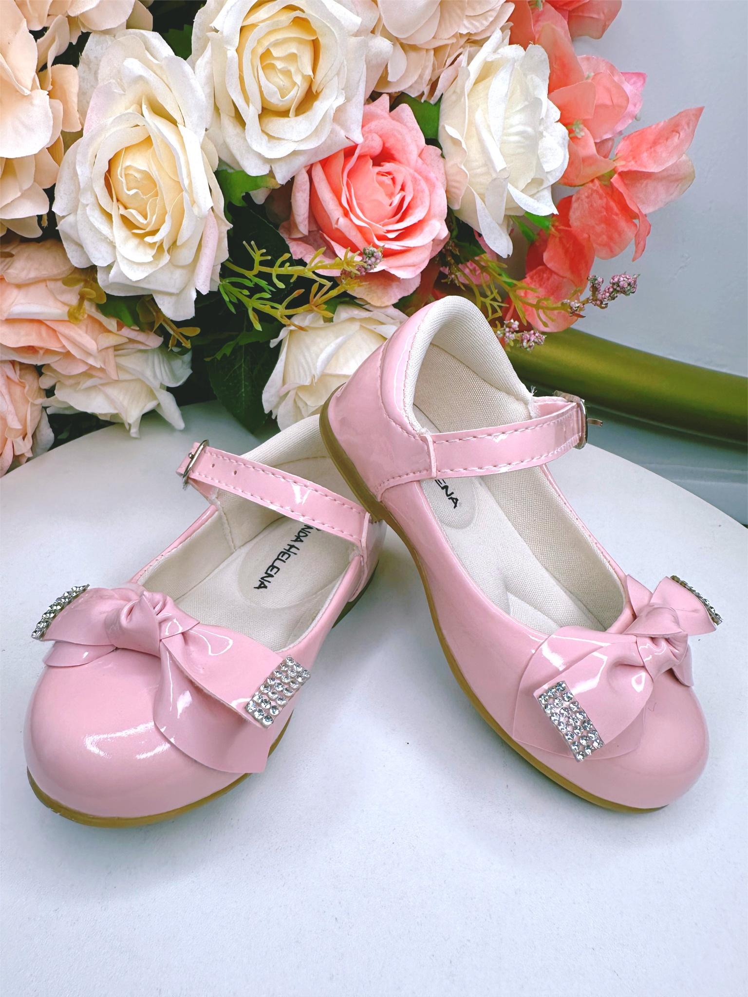 Sapatinho Rosa Verniz Com Aplique Lacinho e Strass