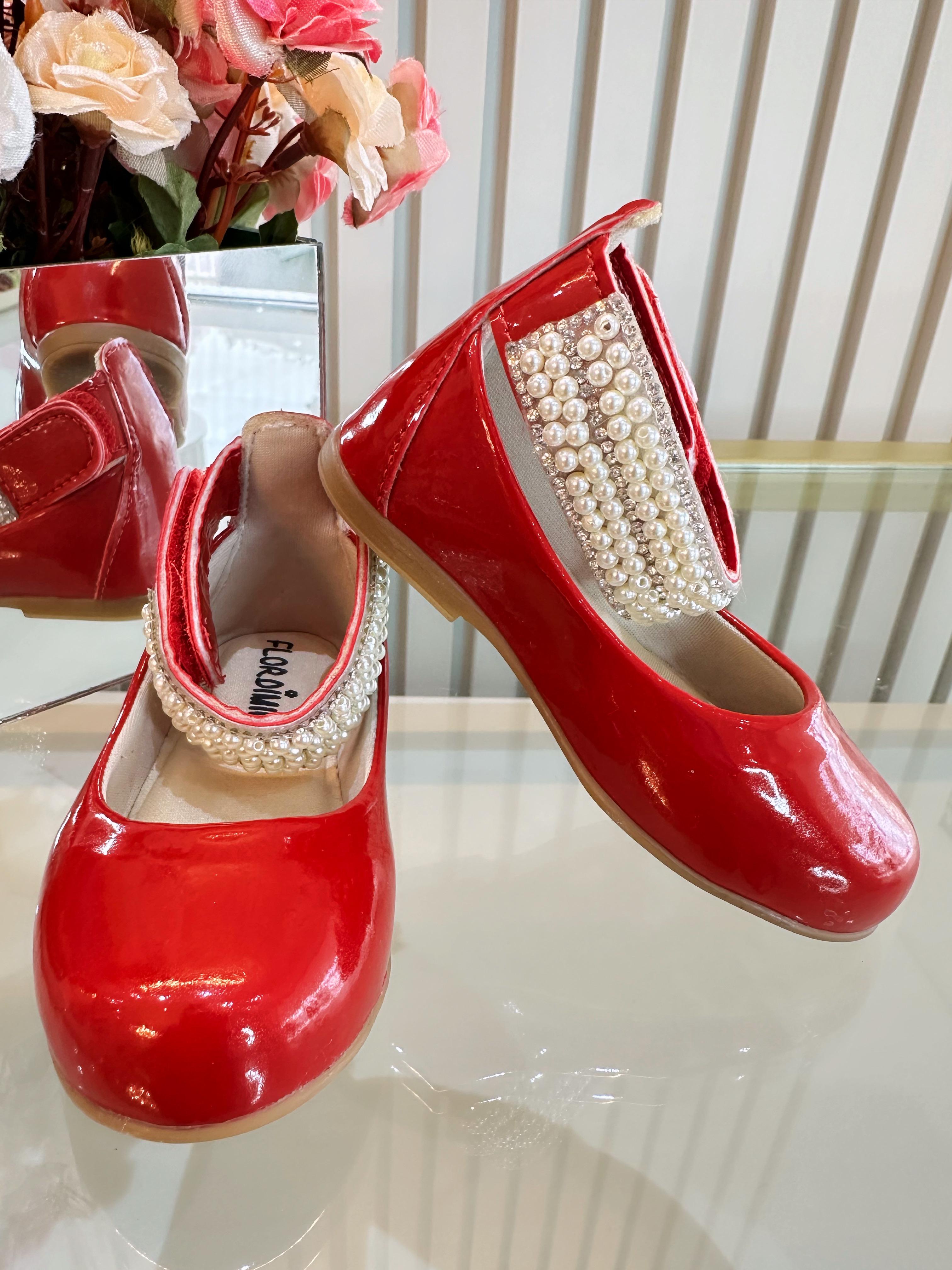 Sapatinho Vermelho Escuro C/ Tornozeleira Pérolas e Strass