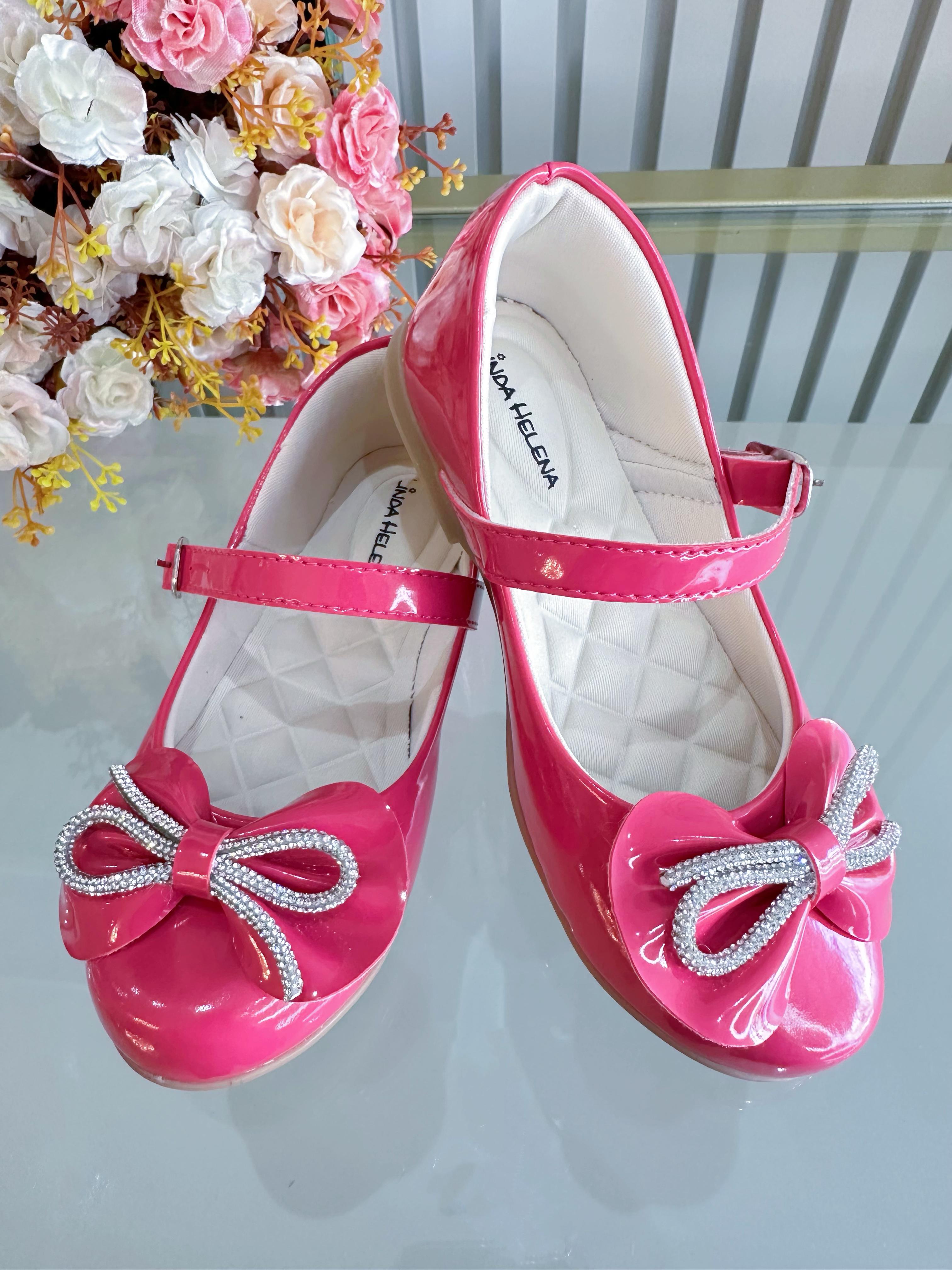 Sapatinho Infantil Pink Verniz Com Aplique de Lacinho e Strass