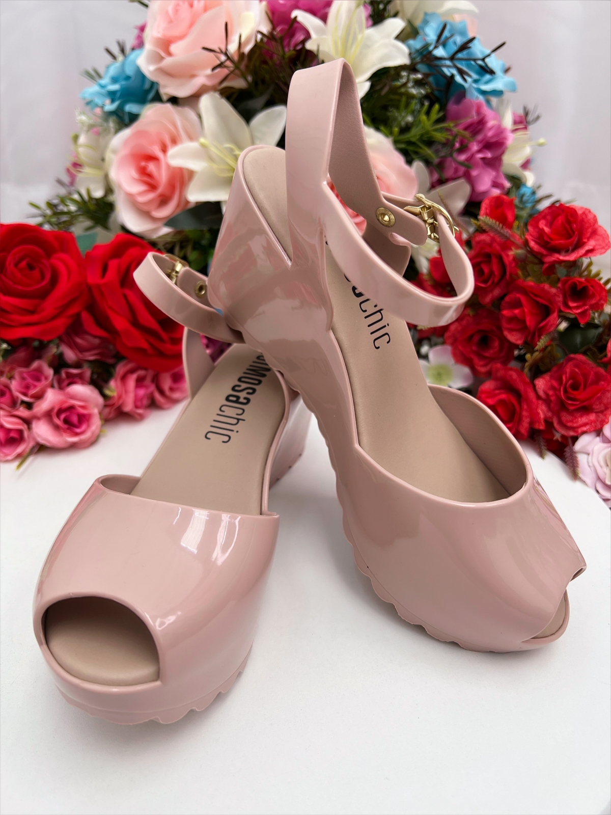 Sandália Plataforma Anabela Adulto Blush Luxo