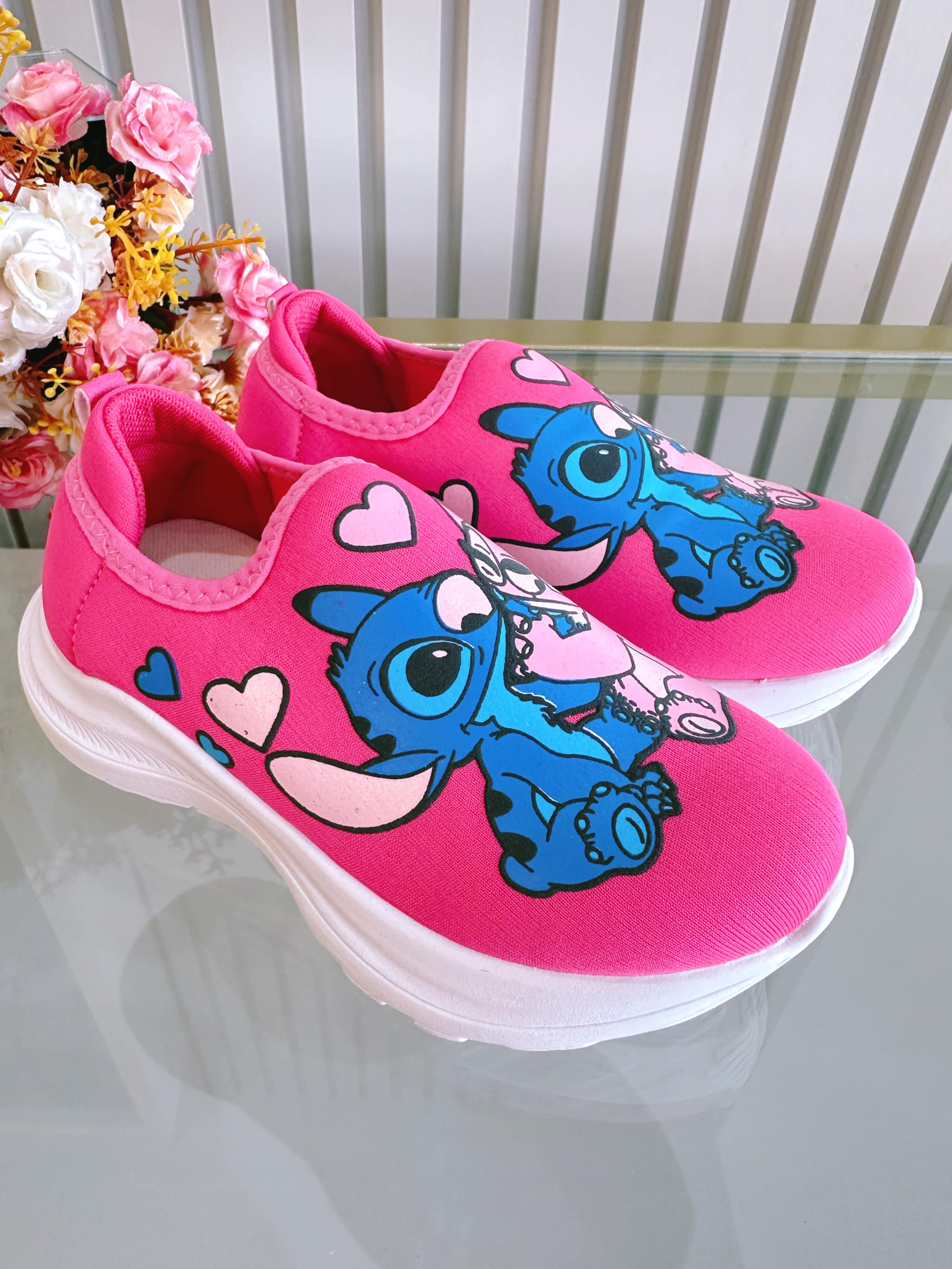 Tênis Calce Fácil Meninas Temático Lilo Stitch e Angel Pink