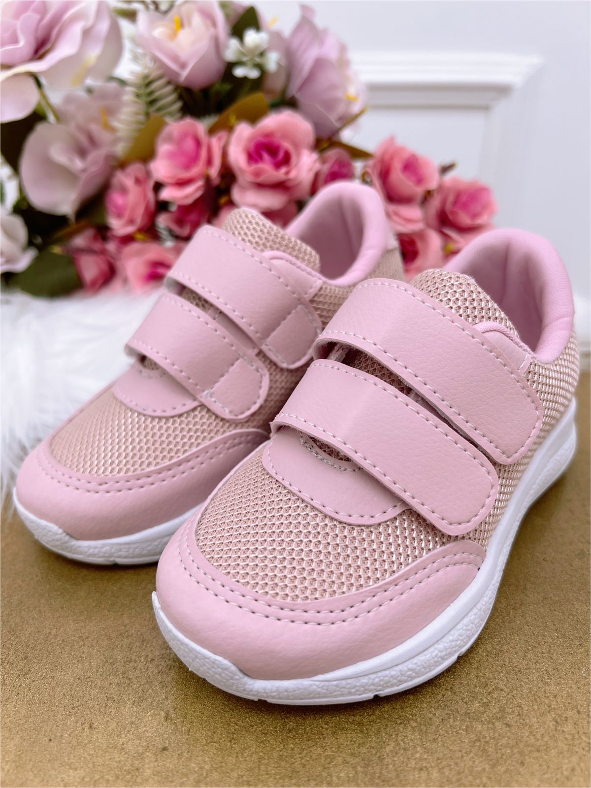 Tênis Rosa Com Velcro Meninas Meninas