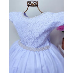 Vestido Infantil Branco Renda Luxo Cinto Pérolas Princesas