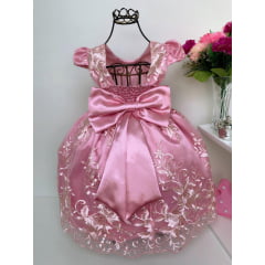 Vestido Infantil Rosê Realeza Renda Princesa Luxo Festa