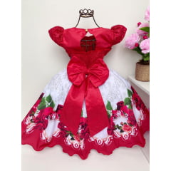 Vestido Infantil Vermelho Floral Renda Luxo Festas