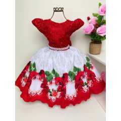 Vestido Infantil Vermelho Floral Renda Luxo Festas