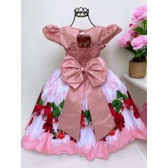 Vestido Infantil Nude Floral Vermelho Renda Luxo Festas