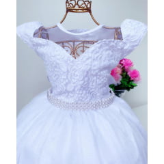 Vestido Infantil Damas de Honra Branco Casamentos Luxo Festa