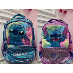 Mochila Infantil C/ Rodinhas do Lilo Stitch e Angel Azul ou Roxo