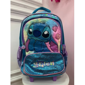 Mochila Infantil C/ Rodinhas do Lilo Stitch e Angel Azul ou Roxo