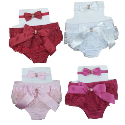 Kit Calcinha Bunda Rica C/ Faixa e Lacinho Strass Várias Cores