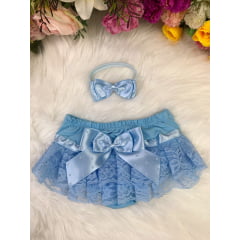 Kit Calcinha Bunda Rica Com Faixa Azul Lacinho de Pérolas