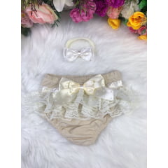 Kit Calcinha Bunda Rica Com Faixa Marfim Lacinho de Pérolas