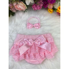 Kit Calcinha Bunda Rica Com Faixa Rosa Bebê Lacinho Pérolas