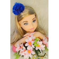 Flor Pompom Azul Royal Com Bico de Pato Luxo