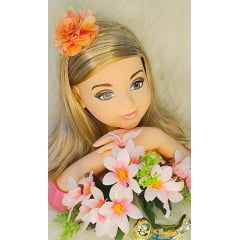 Flor Pompom Goiaba e Dourado Com Bico de Pato Luxo
