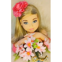 Flor Pompom Pink Com Bico de Pato e Strass Luxo