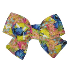 Laço Infantil Amarelo Lilo Stitch e Angel C/ Bico de Pato