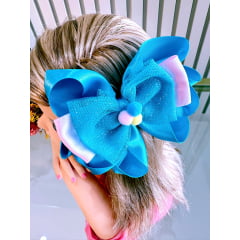 Laço Infantil Azul e Rosa com Pompons Festas Luxo
