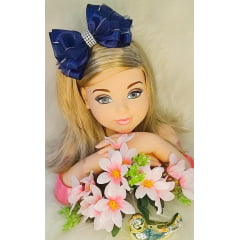 Laço Infantil Azul Marinho Com Detalhe Prateado e Strass Luxo