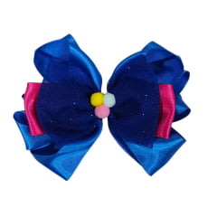 Laço Infantil Azul Royal e Pink com Pompons Festas Luxo