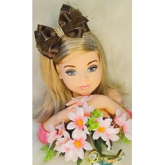Laço Infantil Marrom Com Detalhe Dourado e Strass Luxo