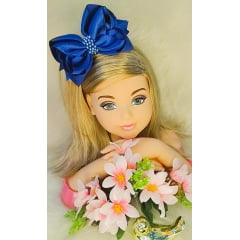 Laço Infantil Maxx Azul Royal C/ Pérolas e Bico de Pato