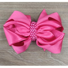 Laço Infantil Pink Com Pérolas e Bico de Pato Luxo