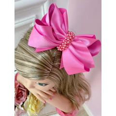 Laço Infantil Rosa Com Pérolas e Bico de Pato Luxo