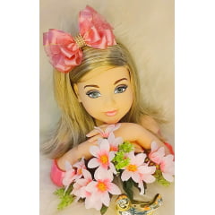 Laço Infantil Rose Bebê Com Detalhes Dourados e Strass Luxo