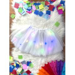 Saia de Tule Infantil Coloridos Com Glitter e Leds