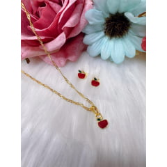 Conjunto Colar e Brinco Branca Neve Maça