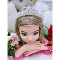 Tiara Infantil Princesa Coroa de Pérolas Brancas e Strass