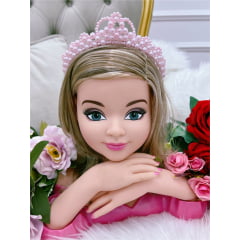 Tiara Infantil Princesa Coroa de Pérolas Rosa e Strass