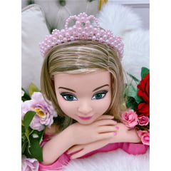 Tiara Infantil Princesa Coroa de Pérolas Rosa e Strass