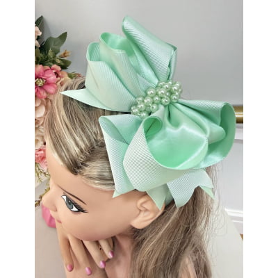 Tiara Infantil Verde Claro Maxx Nó Com Pérolas Luxo