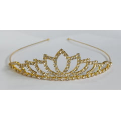 Coroa Infantil Princesa Dourada Pétalas e Strass Super Luxo
