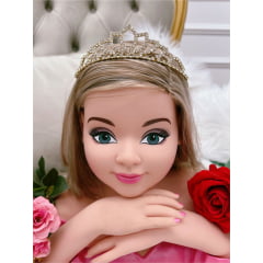 Coroa Infantil Princesa Dourada Pétalas Strass Super Luxo