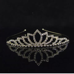 Coroa Infantil Princesa Dourada Pétalas Strass Super Luxo