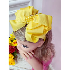 Tiara Infantil Amarelo Maxx Nó C/ Pérolas e Strass Luxo