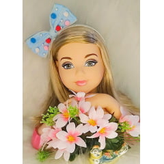 Tiara Infantil Azul Claro Laço Pompons Coloridos