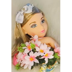 Tiara Infantil Branca e Prata Com Aplique de Florzinha